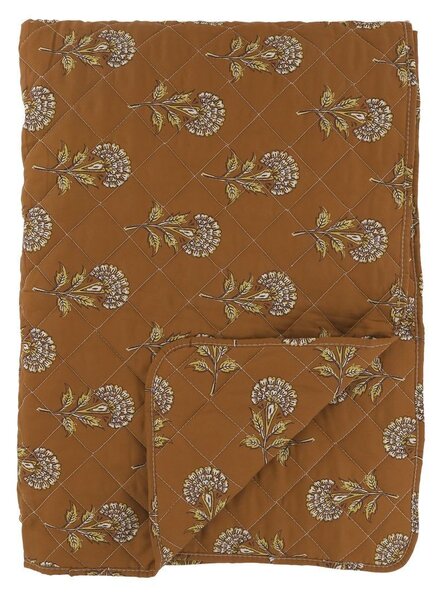 Hnědý prošívaný bavlněný přehoz s květinovým vzorem Aix Quilt - 130*180 cm - Chic Antique
