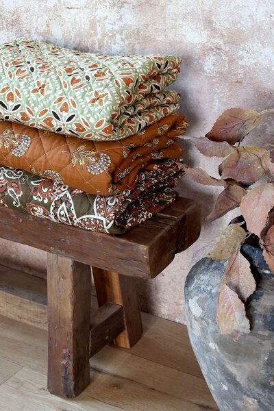 Zelený prošívaný bavlněný přehoz s Paisley vzorem Aix Quilt - 130*180 cm - Chic Antique