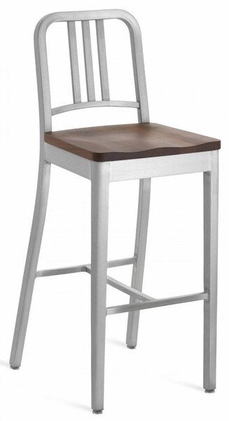 EMECO - Barová židle s dřeveným sedákem NAVY