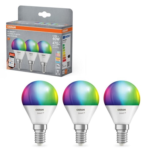 Smart LED žárovka SMART+ MATTER Multicolor Classic P40, 4.9W, E14, Triple Pack