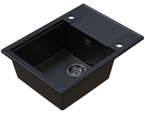 Sink Quality Sink55, kuchyňský granitový dřez 620x460x215 mm + grafitový sifon, černá, SKQ-SINK.C.1KKO.XB