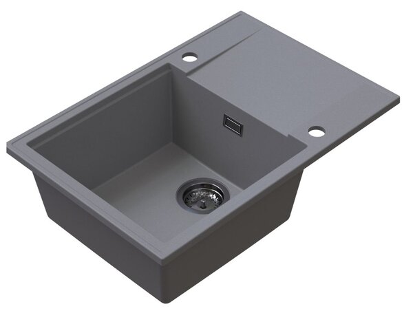 Sink Quality Sink55, kuchyňský granitový dřez 680x460x215 mm + grafitový sifon, šedá, SKQ-SINK.D.1KDO.XB