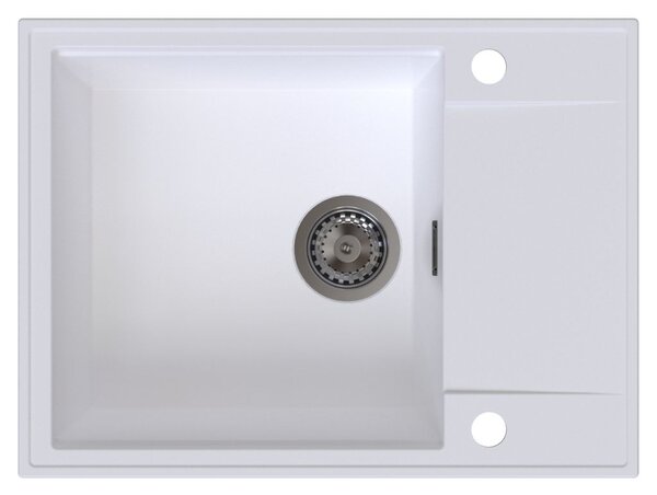 Sink Quality Sink55, kuchyňský granitový dřez 620x460x215 mm + grafitový sifon, bílá, SKQ-SINK.W.1KKO.XB