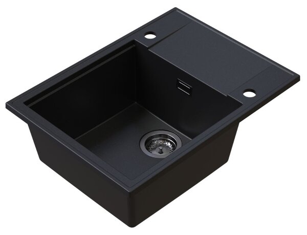 Sink Quality Sink55, kuchyňský granitový dřez 620x460x215 mm + grafitový sifon, černá se zlatými body, SKQ-SINK.L.1KKO.XB