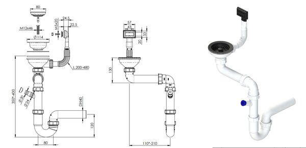 Sink Quality Sink55, kuchyňský granitový dřez 680x460x215 mm + grafitový sifon, černá se zlatými body, SKQ-SINK.L.1KDO.XB