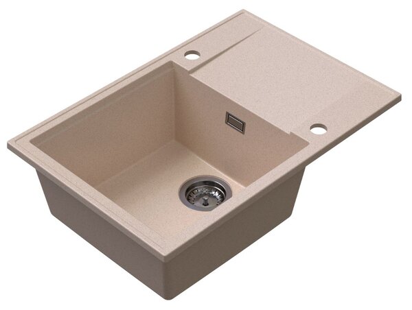 Sink Quality Sink55, kuchyňský granitový dřez 680x460x215 mm + grafitový sifon, béžová, SKQ-SINK.P.1KDO.XB