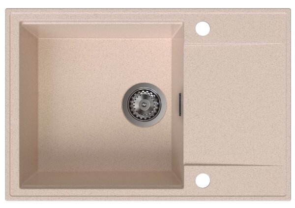 Sink Quality Sink55, kuchyňský granitový dřez 680x460x215 mm + grafitový sifon, béžová, SKQ-SINK.P.1KDO.XB