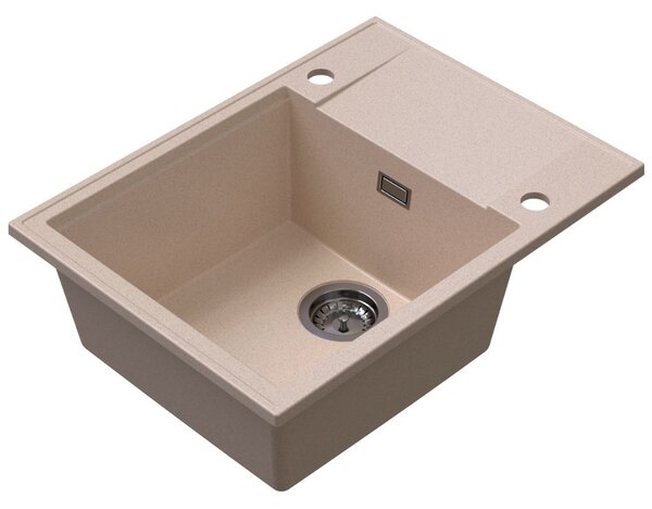 Sink Quality Sink55, kuchyňský granitový dřez 620x460x215 mm + grafitový sifon, béžová, SKQ-SINK.P.1KKO.XB