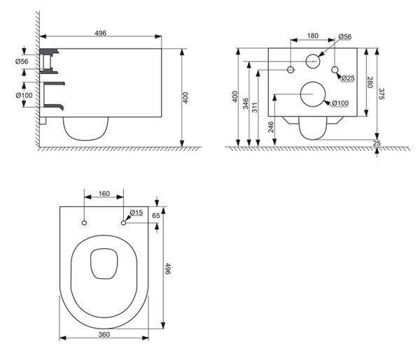 Mereo Mereo, WC závěsné kapotované, RIMLESS, 495x360x370, keramické, vč. sedátka CSS115S, VSD84S2