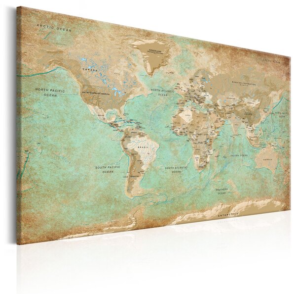 Obraz - Mapa světa: Šedozelená pouť 90x60