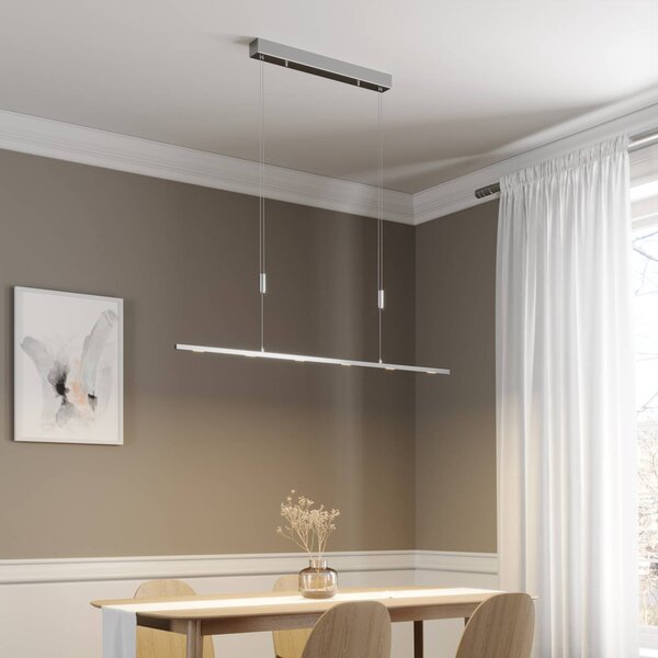 Lucande LED závěsné svítidlo Arnik, 120 cm, barva niklu, stmívatelné, stmívatelný, Hliník / šedá / zinek, Obývací pokoj / jídelna, kov, Moderní