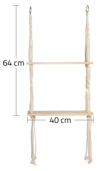 Závěsná macrame polička, 2 patra