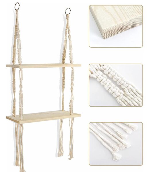 Závěsná macrame polička, 2 patra