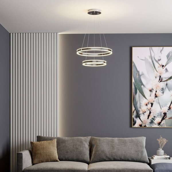 Lucande LED závěsné svítidlo Lyani, 60 cm, 2 světla, chrom, stmívatelné, stmívatelný, Chrom / stříbro, Obývací pokoj / jídelna, kov, Moderní