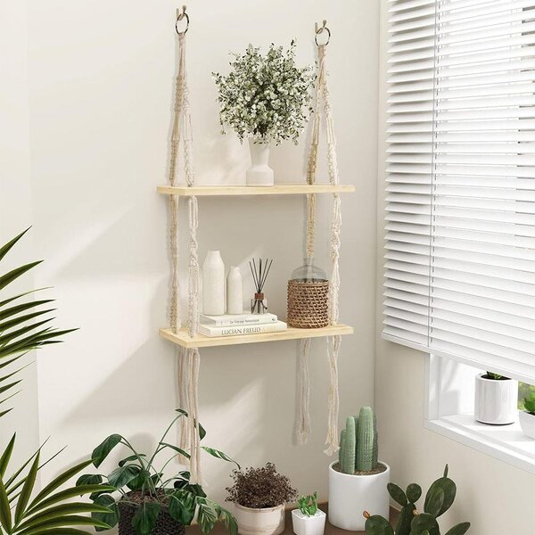 Závěsná macrame polička, 2 patra