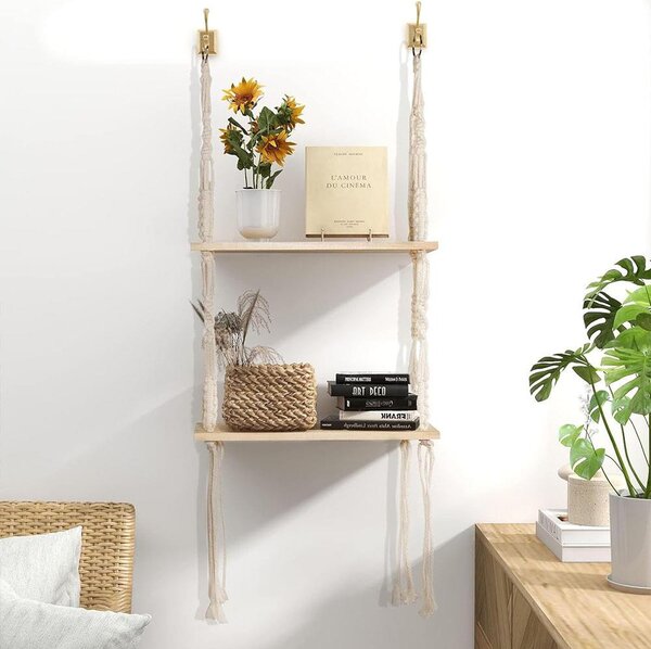 Závěsná macrame polička, 2 patra