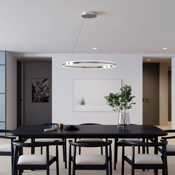 Lucande Závěsné svítidlo LED Lyani, 80 cm, chrom, stmívatelné, stmívatelný, Chrom / stříbro, Obývací pokoj / jídelna, kov, Moderní