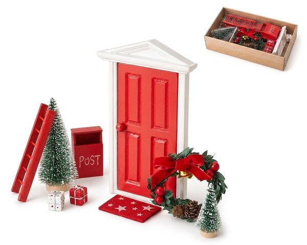 Dveře pro vánočního skřítka s doplňky ELF DOOR 17,5 cm, červené
