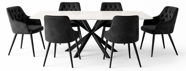 Jídelní set 6x židle + stůl 200 cm AVENBERG OBSIDIAN