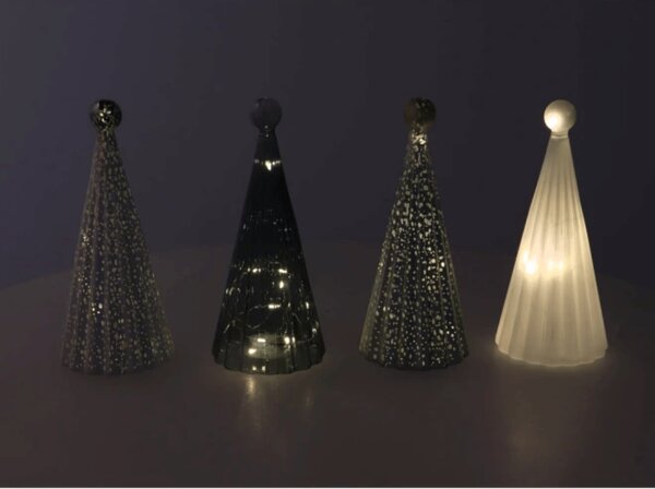 Skleněný svítící stromeček TWINKLE s LED osvětlením 22 cm, šedé odstíny