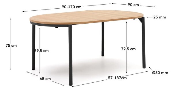 Kulatý rozkládací jídelní stůl s deskou v dubovém dekoru v přírodní barvě ø 90 cm Montuiri – Kave Home