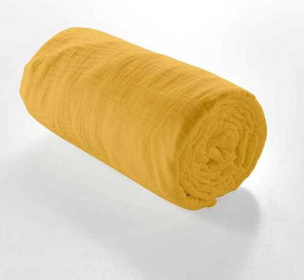 Žluté napínací mušelínové prostěradlo 160x200 cm Angelia – douceur d'intérieur