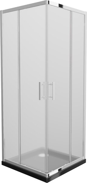 Mexen Rio, čtvercový sprchový kout s posuvnými dveřmi 80 x 80 cm, 5mm šedé sklo, chromový profil + černá sprchová vanička Rio, 860-080-080-01-30-4070