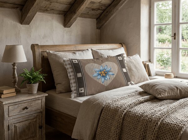 Polybavlněný povlak na polštář HEART RETRO POLY 50x70 cm, hnědý