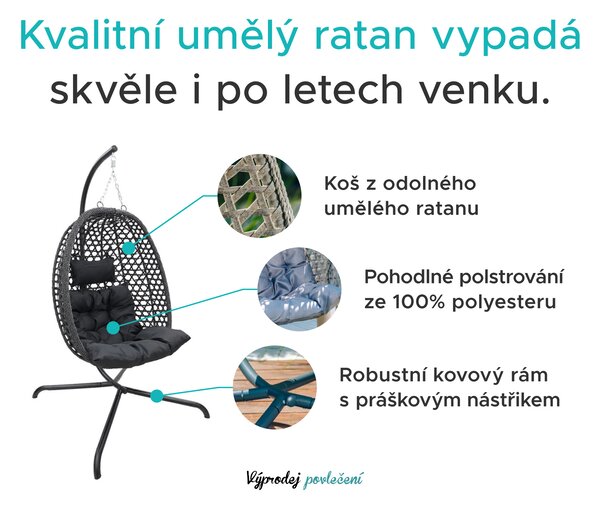Závěsné křeslo MOLINE s černým stojanem, béžové