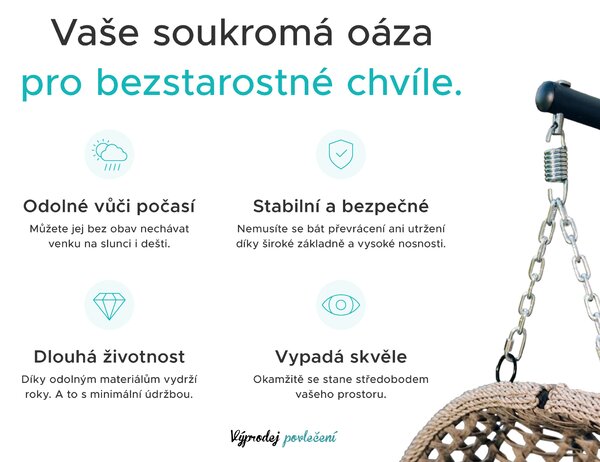 Závěsné křeslo MOLINE s černým stojanem, béžové
