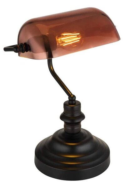 Globo 2491C Antique - Bankéřská lampička, černá montura, měděné sklo, 1 x E27 (Stolní bankéřská lampa v černé barvě)
