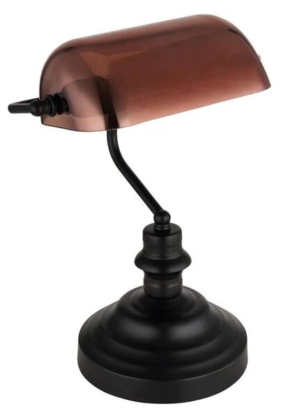 Globo 2491C Antique - Bankéřská lampička, černá montura, měděné sklo, 1 x E27 (Stolní bankéřská lampa v černé barvě)