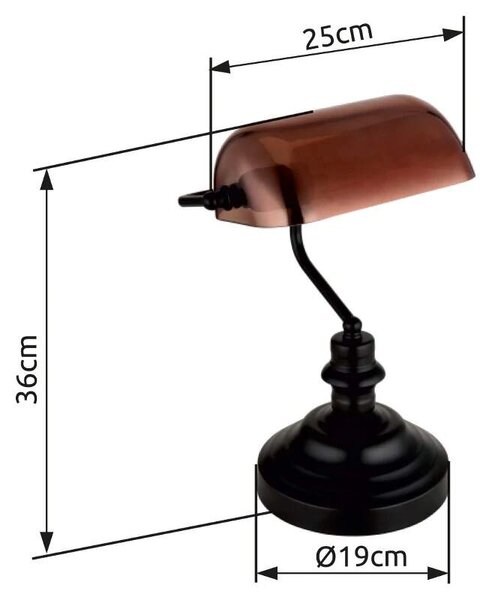 Globo 2491C Antique - Bankéřská lampička, černá montura, měděné sklo, 1 x E27 (Stolní bankéřská lampa v černé barvě)