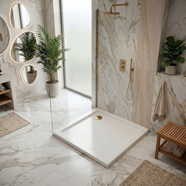 Sprchová akrylová vanička Rea Belmond White 80x80 Brush Gold