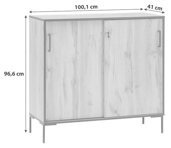 KOMODA, barvy dubu, 100,1/96,6/41 cm MID.YOU - Komody na nožičkách, Online Only