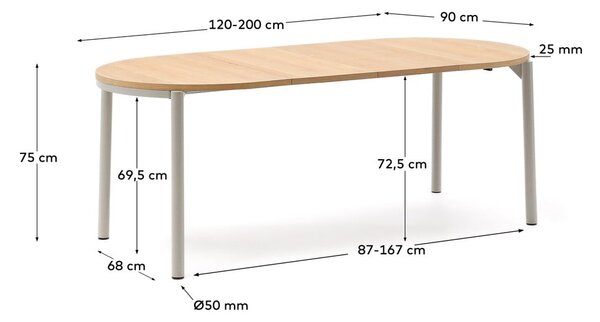 Rozkládací jídelní stůl s deskou v dubovém dekoru v přírodní barvě 90x120 cm Montuiri – Kave Home