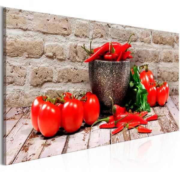 Obraz - Červená zelenina a cihly 120x40