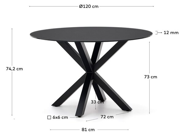 Černý kulatý jídelní stůl se skleněnou deskou ø 120 cm Argo – Kave Home