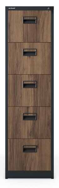 Plechová kartotéka, 5 zásuvek SARA V5, 460 x 1630 x 620 mm, Eco Design: antracitová/ ořech