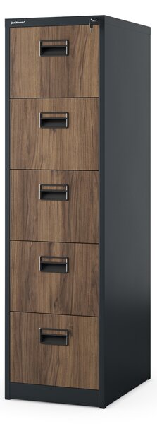 Plechová kartotéka, 5 zásuvek SARA V5, 460 x 1630 x 620 mm, Eco Design: antracitová/ ořech