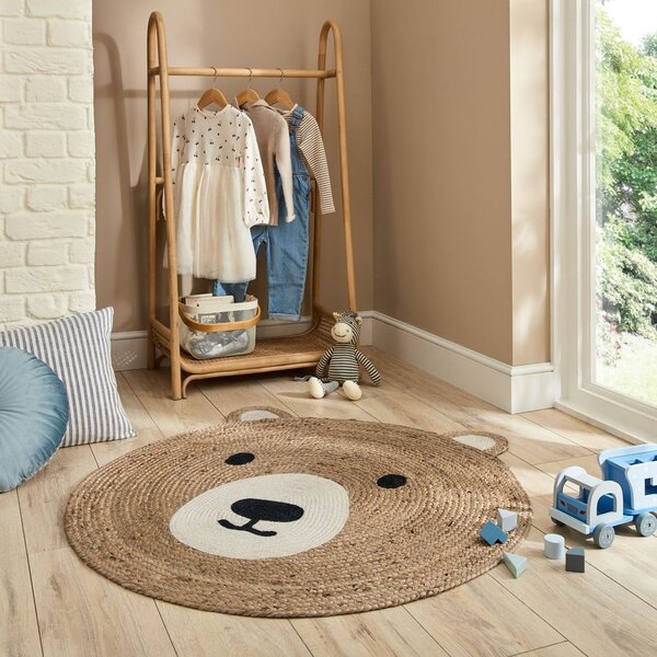 Jutový dětský koberec v přírodní barvě 100x100 cm Bertie Bear – Flair Rugs