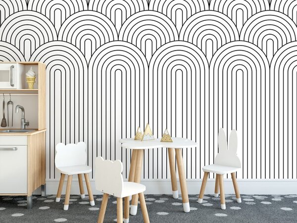 Tapeta černobílý vzor duhy Mid-Century