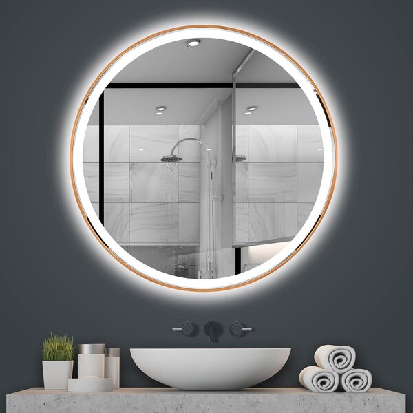 Tutumi Zrcadlo ⌀60 cm s vyhříváním a regulovatelným LED osvětlením HOM-05491 kartáčovaná měď