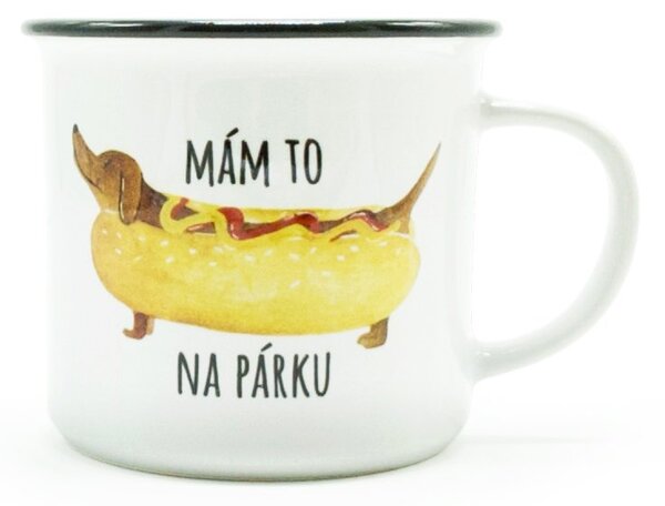 Hrnek ePiPí Mám to na párku, 250 ml, keramický plecháček, vtipný motiv s jezevčíkem, český design