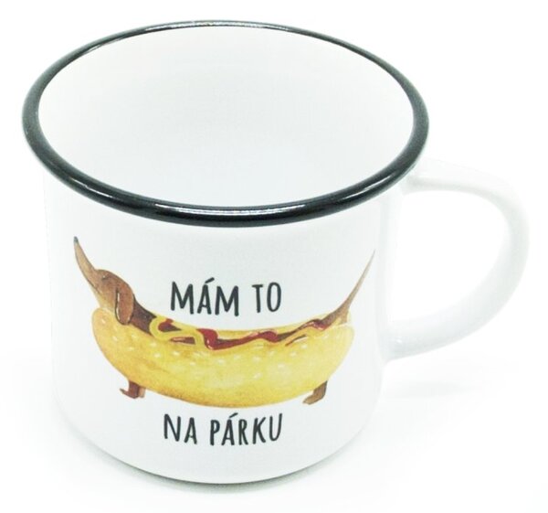 Hrnek ePiPí Mám to na párku, 250 ml, keramický plecháček, vtipný motiv s jezevčíkem, český design