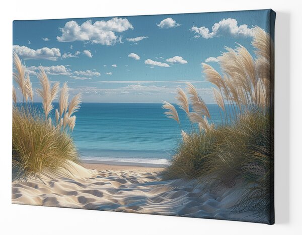 Obraz na plátně - Krásná cestička k moři s pampovou trávou FeelHappy.cz Velikost obrazu: 210 x 140 cm