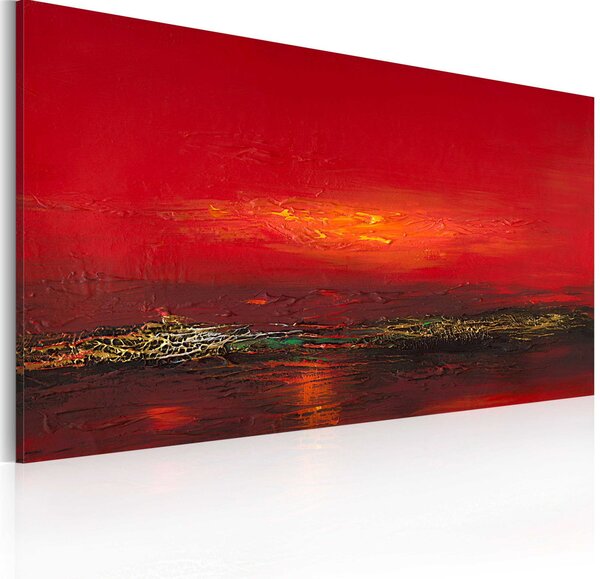 Ručně malovaný obraz - Červený západ slunce nad mořem 120x60