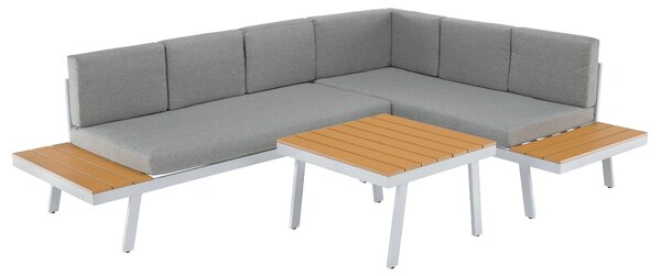 KONDELA Zahradní set, bílá ocel/dub/světle šedá, PELOR