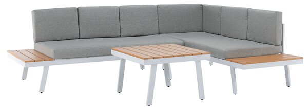 KONDELA Zahradní set, bílá ocel/dub/světle šedá, PELOR