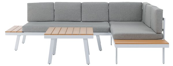 KONDELA Zahradní set, bílá ocel/dub/světle šedá, PELOR